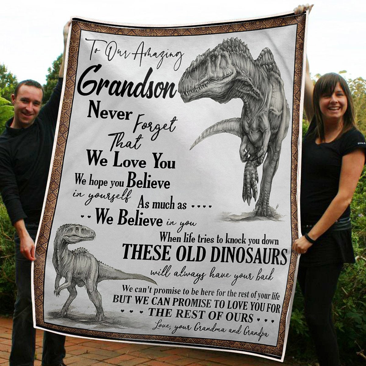 Gift For Grandson Blanket, To Our Grandson These Old Dinosaurs Will Always Have Your Back - Love From Grandpa & Grandma 1608136077458.jpg