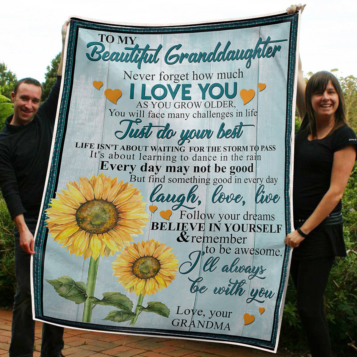To My Granddaughter Sunflower Follow Yoru Dream Gift From Grandma Fleece Blanket - Quilt Blanket 1608136081381.jpg