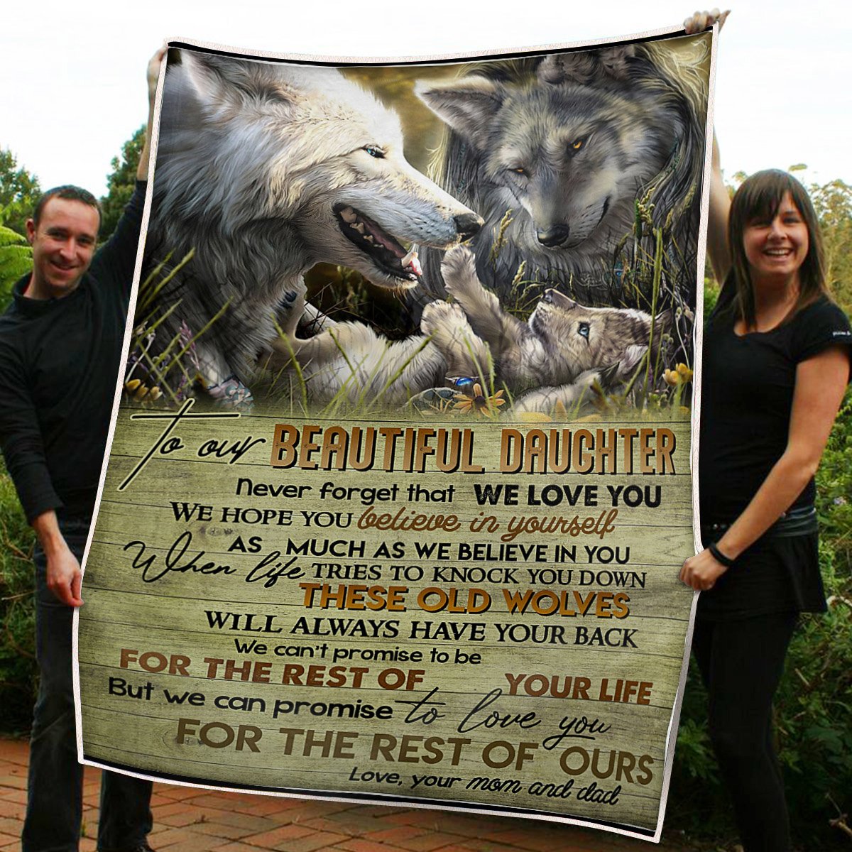 Gift For Daughter Blanket, To Our Beauiful Daughter Those Old Wolves Will Always Have Your Back - Love From Dad And Mom 1608136082318.jpg