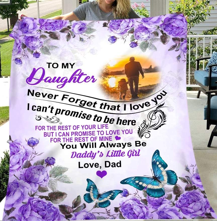 Purple Roses Butterfly To My Daughter Never Forget That I Love You You Will Always Be Daddy's Little Girl Fleece Blanket - Quilt Blanket 1608136083868.jpg