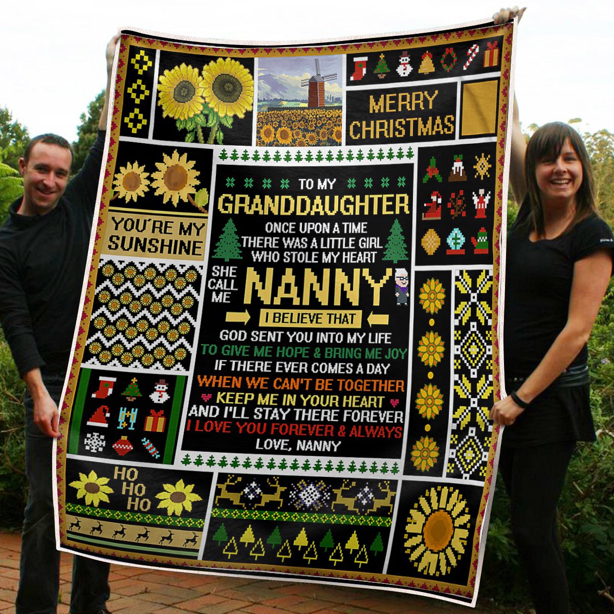 To My Granddaughter Sunflower You Are My Sunshine Christmas Gift From Nanny Grandma Fleece Blanket - Quilt Blanket 1608136089598.jpg