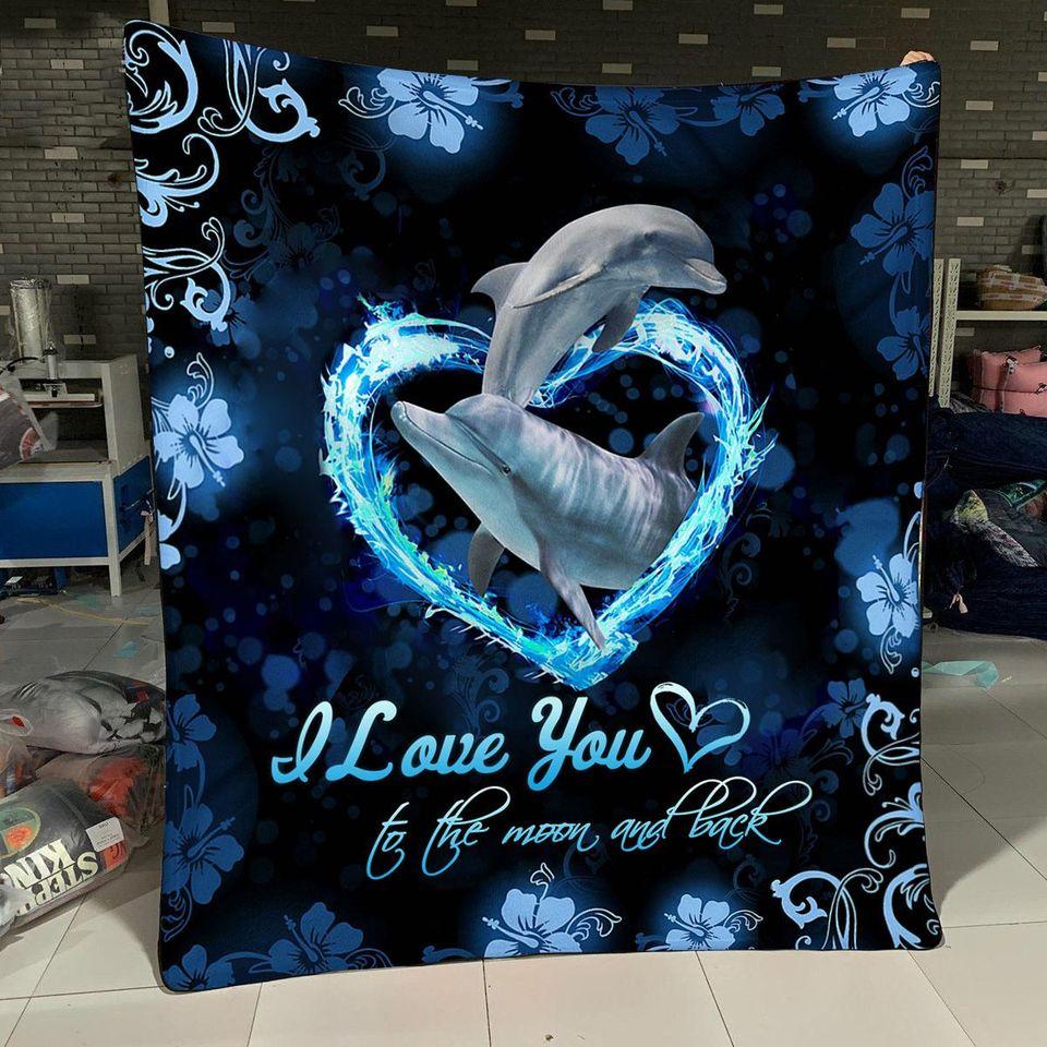 Dolphin Lover Blanket, I Love You To The Moon And Back 1608136089651.jpg