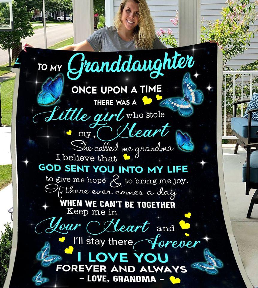 Gift For Graddaughter Blanket, Blue Butterfly To My Graddaughter Keep Me In Your Heart And I'll Stay There Forever Love Grandma 1608136090752.jpg