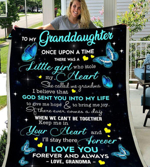 Gift For Graddaughter Blanket, Blue Butterfly To My Graddaughter Keep Me In Your Heart And I'll Stay There Forever Love Grandma 1608136090752.jpg