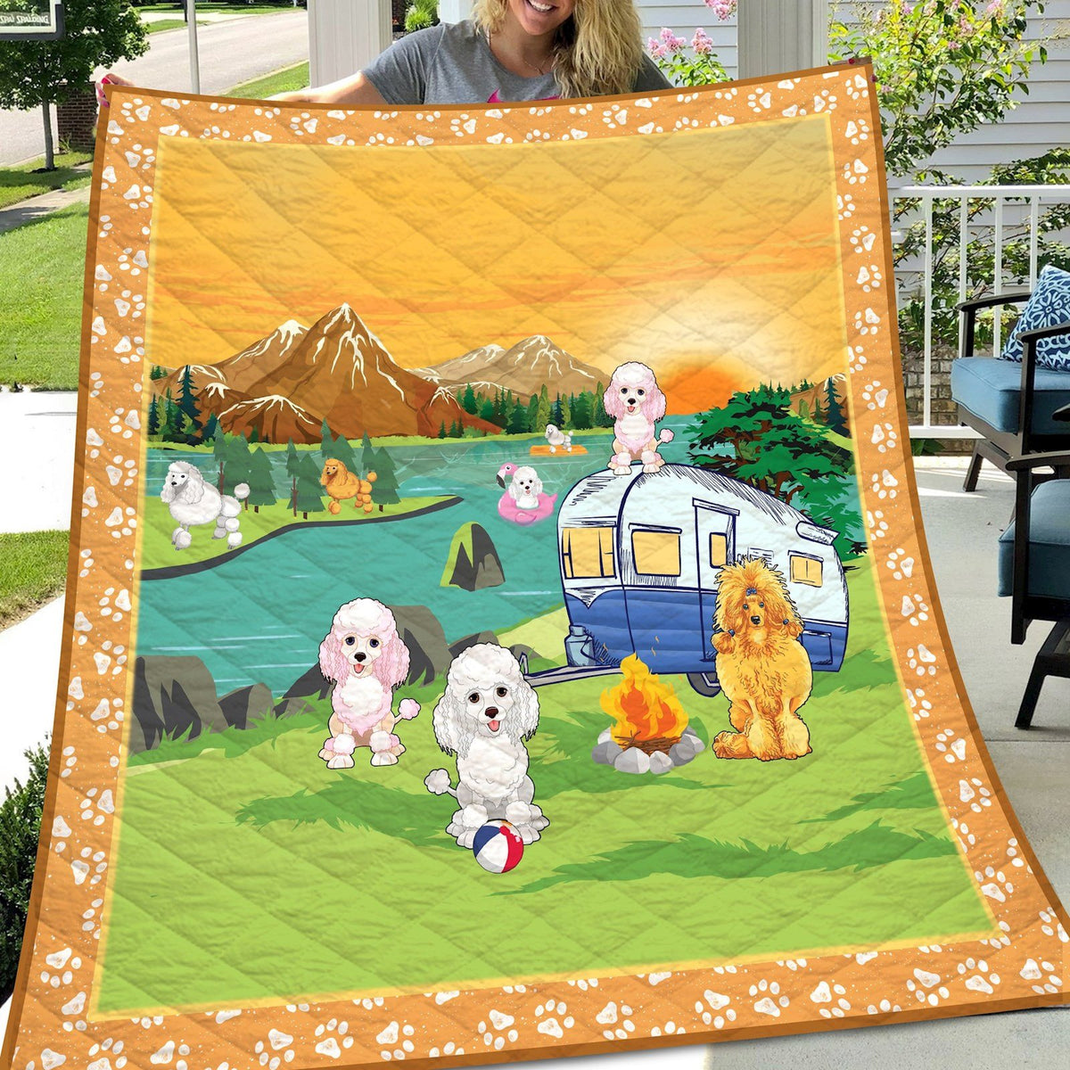 Poodle Go Camping Fleece Blanket - Quilt Blanket 1608136090970.jpg