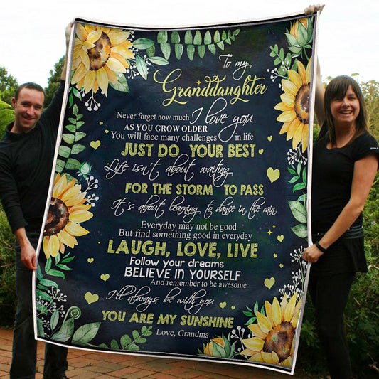 To My Granddaughter Sunflower You Are My Sunshine Gift From Grandma Fleece Blanket - Quilt Blanket 1608136093030.jpg