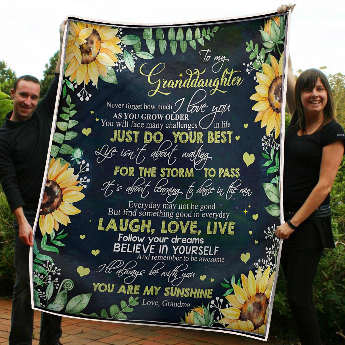 To My Granddaughter Sunflower You Are My Sunshine Gift From Grandma Fleece Blanket - Quilt Blanket 1608136093030.jpg