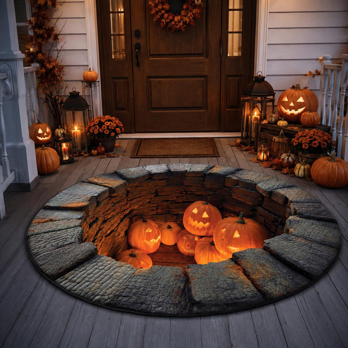 Halloween Pumpkin 3D Illusion Rug, Jack O Lantern Pit Round Rug, Spooky Well Floor Mat, Haunted House Decor 16082ccd-aca6-4a38-a59b-b7655b0116ea-7.jpg