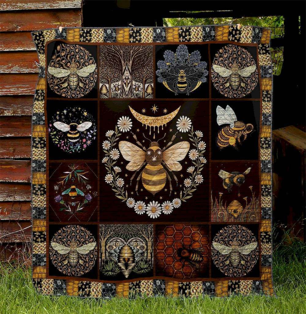 Bee Pattern Fleece Blanket - Quilt Blanket, 1608535462897.jpg