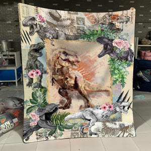 Dinosaurs Flowers Fleece Blanket - Quilt Blanket, 1608535471264.jpg