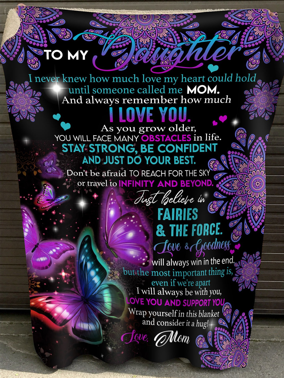 Gift For Daughter Blanket, Mom To My Daughter Stay Strong, Be Confident And Just Do You Best, Purple Mandala Butterfly 1608535487463.jpg