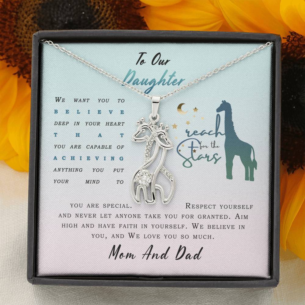 To Our Daughter Reach For The Stars, Graceful Love Giraffe Necklace With Message Card, Sentimental Gift For Daughter, Love From Mom And Dad. 1611506190055.jpg