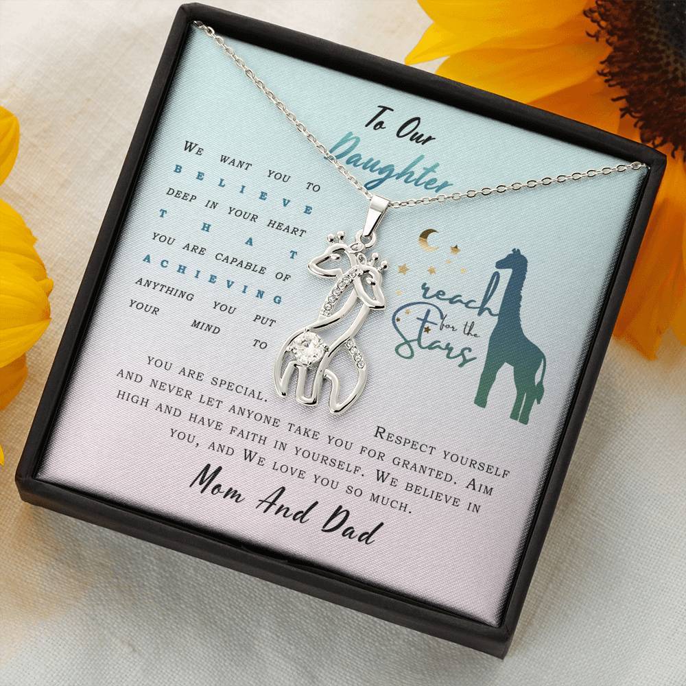 To Our Daughter Reach For The Stars, Graceful Love Giraffe Necklace With Message Card, Sentimental Gift For Daughter, Love From Mom And Dad. 1611506190536.jpg