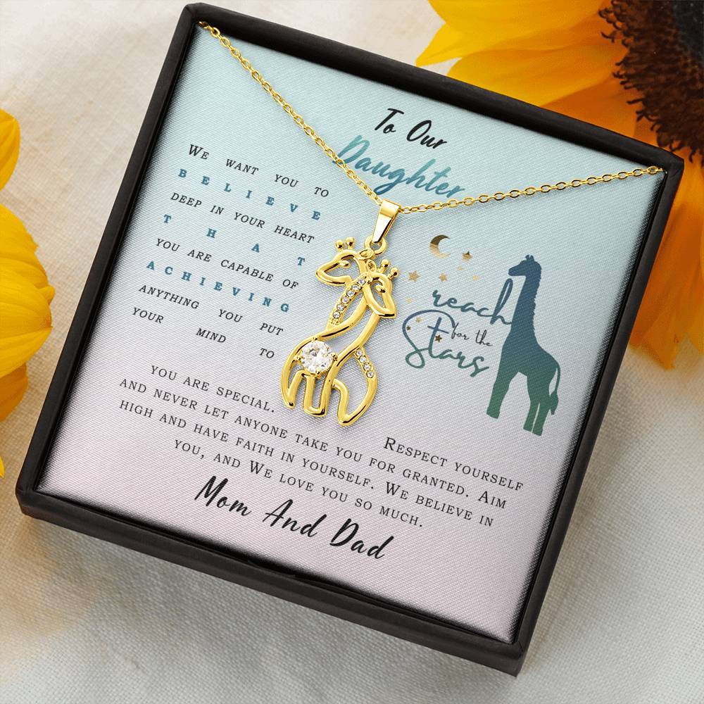 To Our Daughter Reach For The Stars, Graceful Love Giraffe Necklace With Message Card, Sentimental Gift For Daughter, Love From Mom And Dad. 1611506191967.jpg