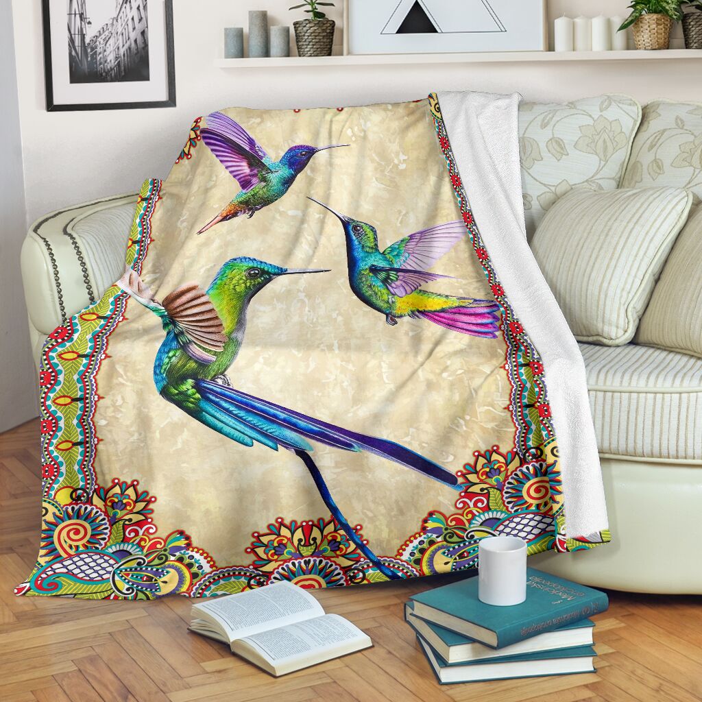 Hummingbird Border Colorful Flecee Fleece Blanket - Quilt Blanket 1611678020647.jpg