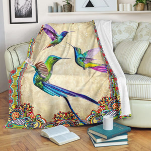 Hummingbird Border Colorful Flecee Fleece Blanket - Quilt Blanket 1611678020647.jpg
