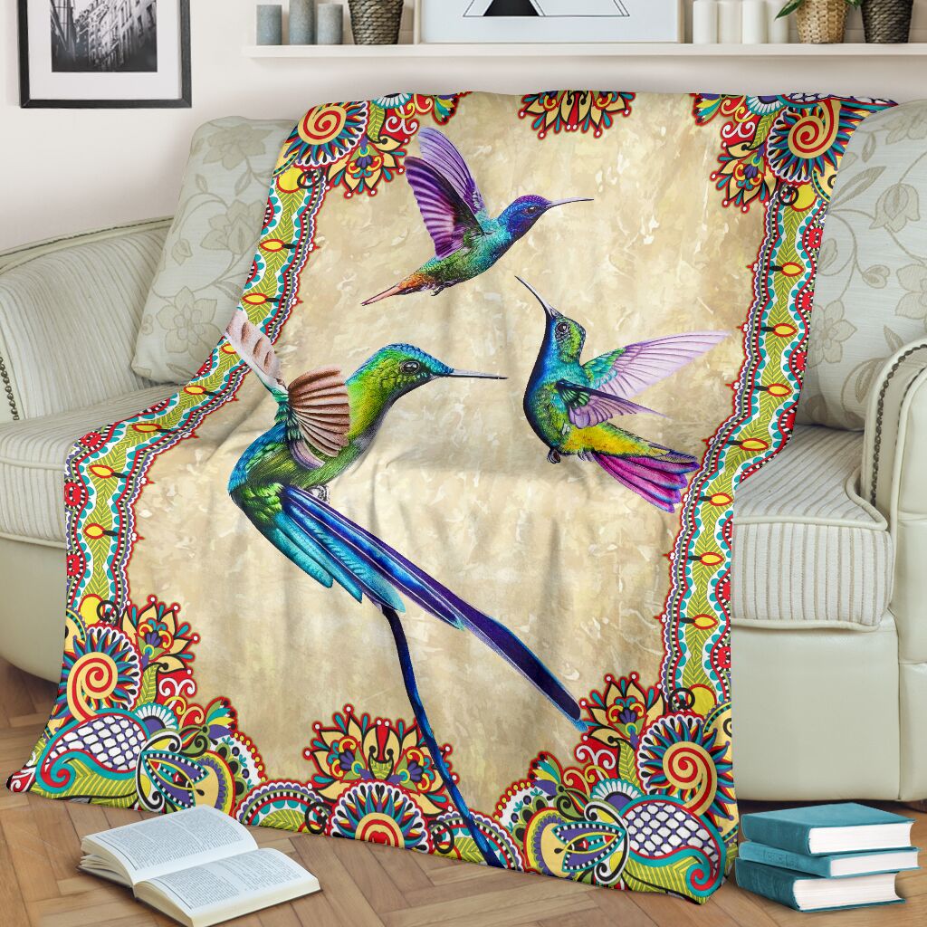 Hummingbird Border Colorful Flecee Fleece Blanket - Quilt Blanket 1611678020727.jpg