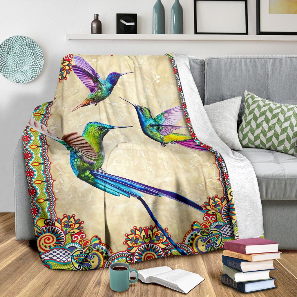 Hummingbird Border Colorful Flecee Fleece Blanket - Quilt Blanket 1611678020838.jpg