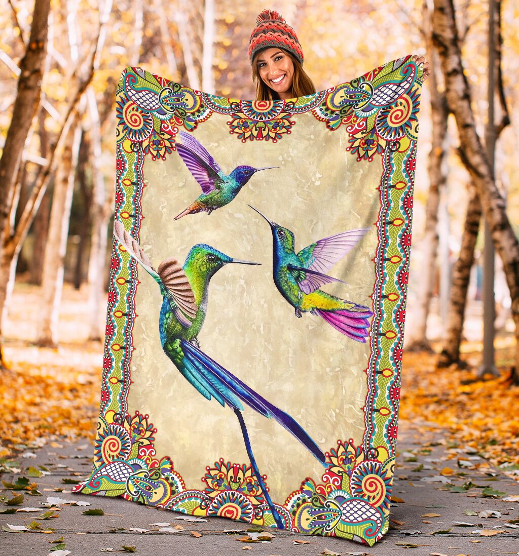 Hummingbird Border Colorful Flecee Fleece Blanket - Quilt Blanket 1611678020960.jpg