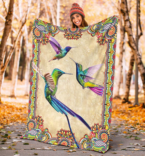 Hummingbird Border Colorful Flecee Fleece Blanket - Quilt Blanket 1611678020960.jpg