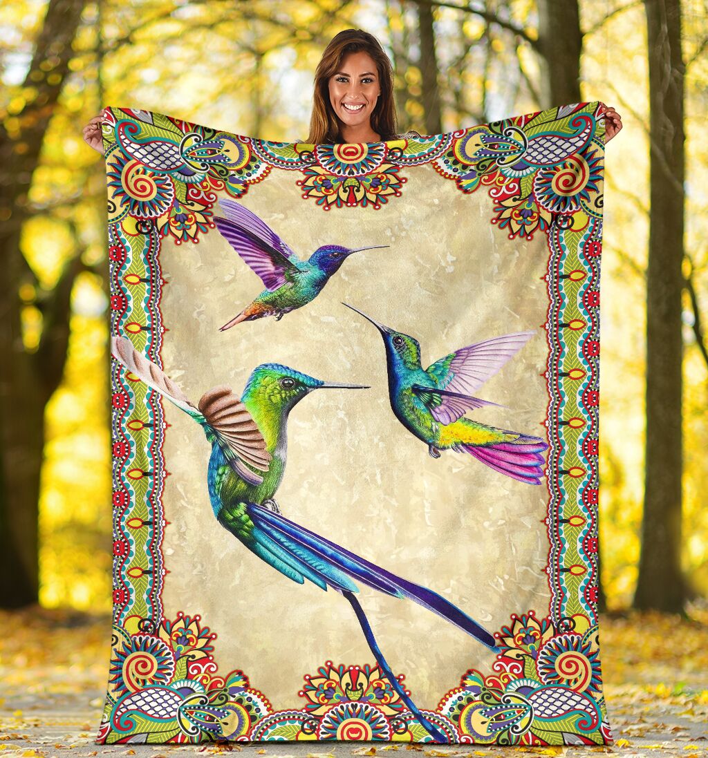 Hummingbird Border Colorful Flecee Fleece Blanket - Quilt Blanket 1611678021122.jpg