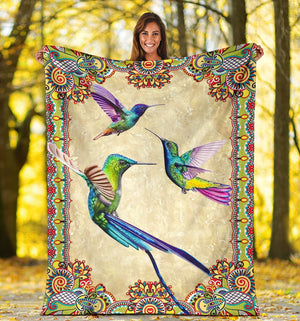 Hummingbird Border Colorful Flecee Fleece Blanket - Quilt Blanket 1611678021122.jpg