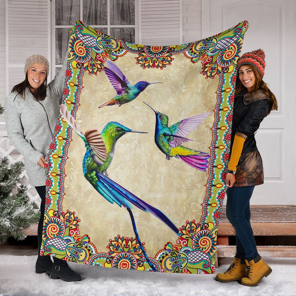 Hummingbird Border Colorful Flecee Fleece Blanket - Quilt Blanket 1611678021215.jpg