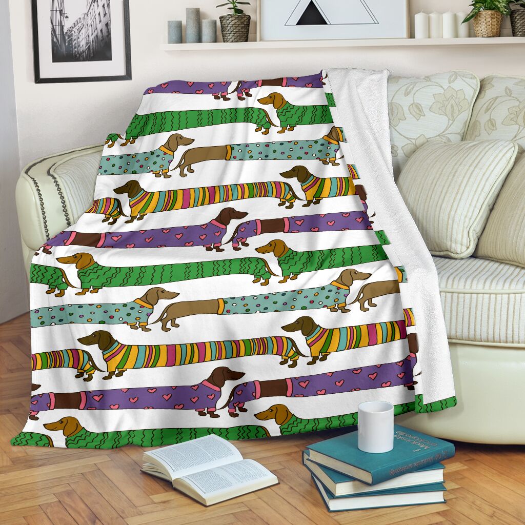 Dachshund Dogs Pattern With Funny Cartoon Flecee Fleece Blanket - Quilt Blanket 1611678198478.jpg