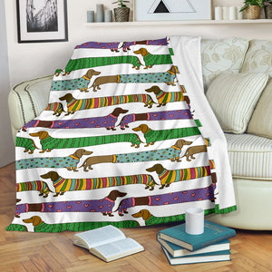 Dachshund Dogs Pattern With Funny Cartoon Flecee Fleece Blanket - Quilt Blanket 1611678198478.jpg