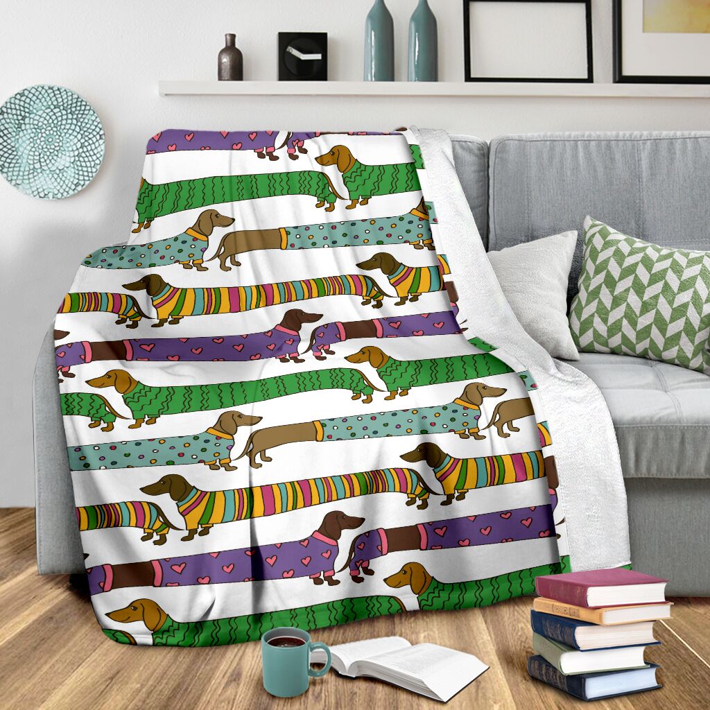 Dachshund Dogs Pattern With Funny Cartoon Flecee Fleece Blanket - Quilt Blanket 1611678198714.jpg