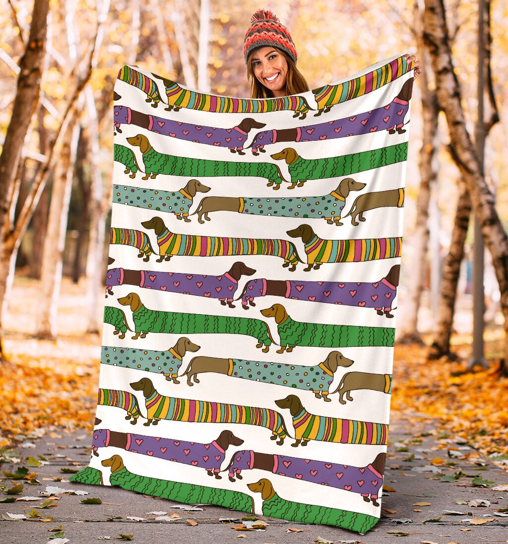 Dachshund Dogs Pattern With Funny Cartoon Flecee Fleece Blanket - Quilt Blanket 1611678198855.jpg