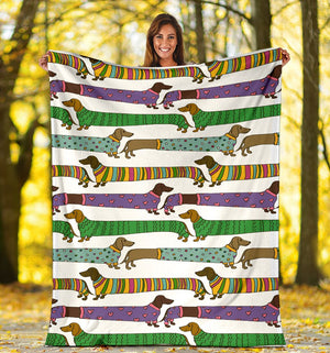 Dachshund Dogs Pattern With Funny Cartoon Flecee Fleece Blanket - Quilt Blanket 1611678199012.jpg