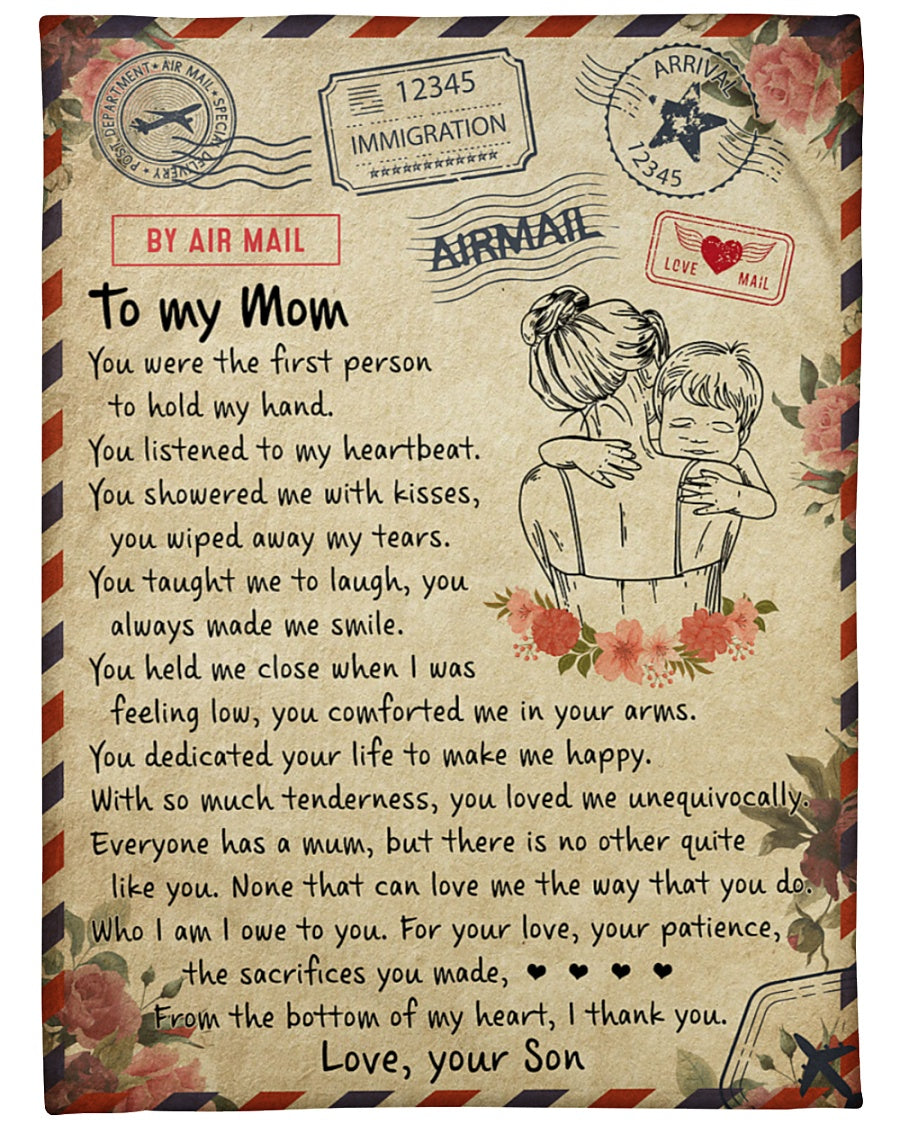 Gift For Mother Blanket, Son To Mom You Were The First Person To Hold My Hand 1616423849106.jpg