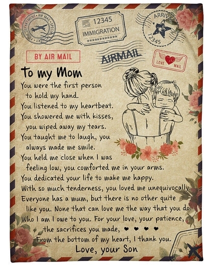 Gift For Mother Blanket, Son To Mom You Were The First Person To Hold My Hand 1616423849106.jpg