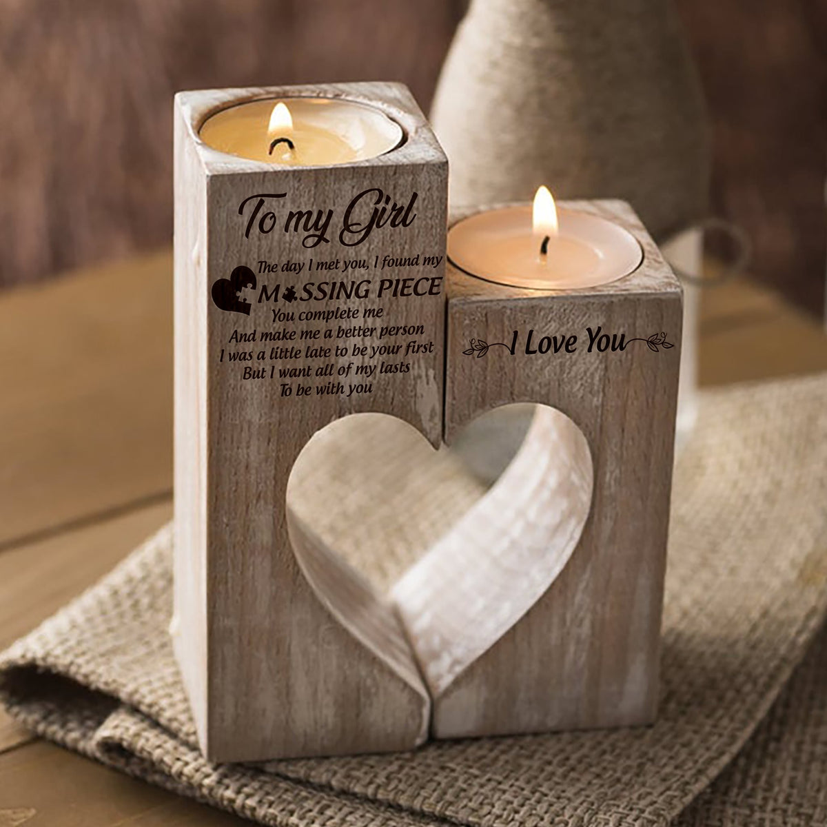 To My Girl I Found My Missing Piece Candle Holder Sentimental Gift For Wife, For Girlfriend 1618630783281.jpg