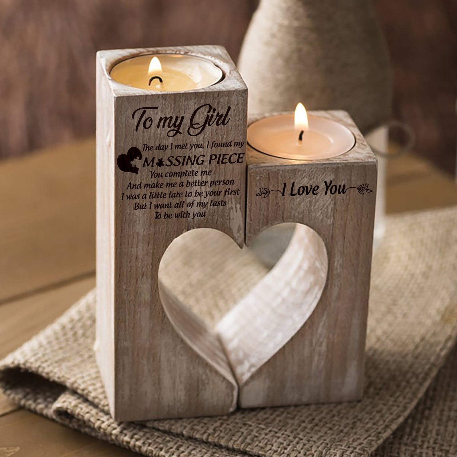 To My Girl I Found My Missing Piece Candle Holder Sentimental Gift For Wife, For Girlfriend 1618630783281.jpg