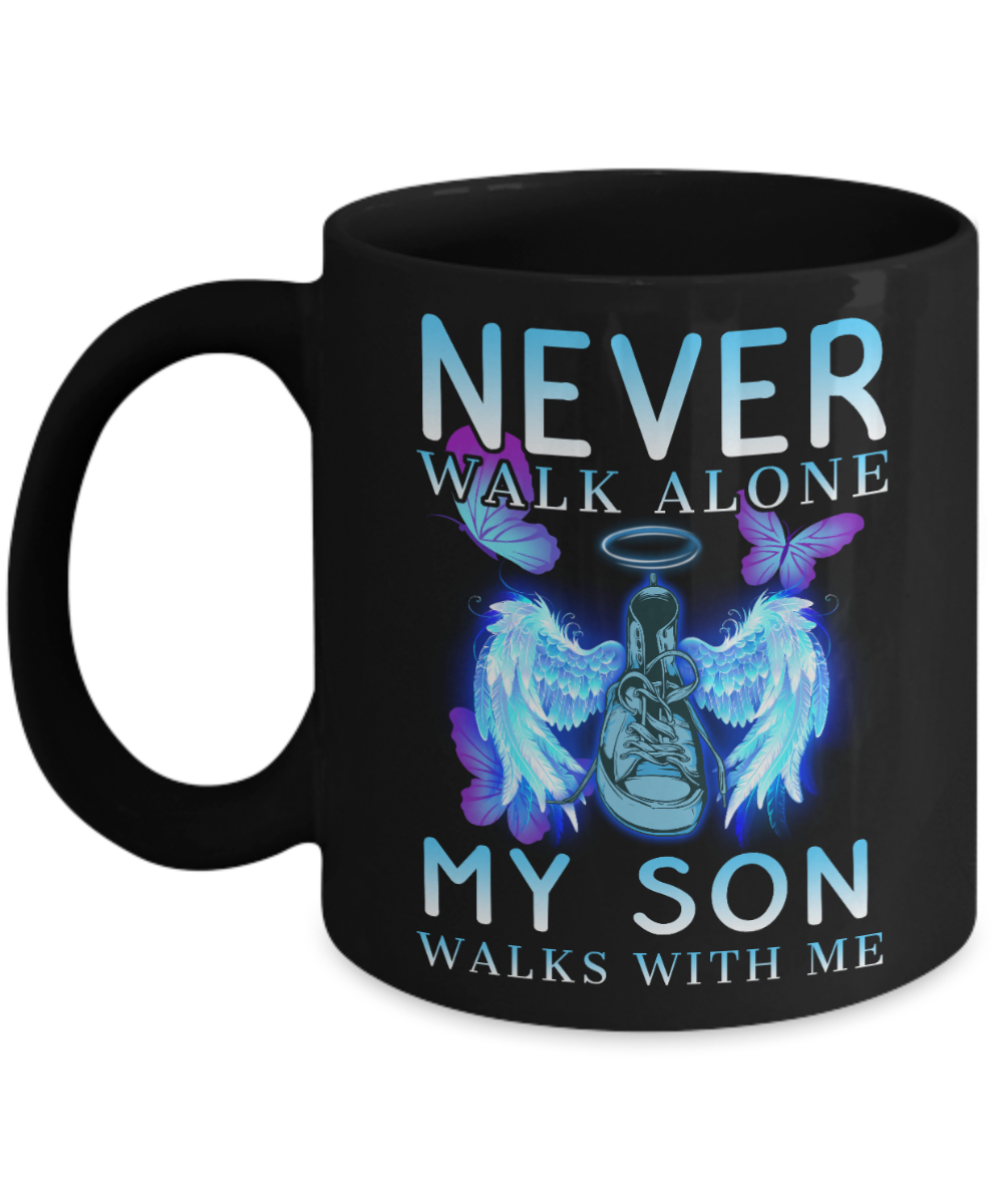 Never Walk Alone - My Son Walks With Me Black Mug Gift For Son Gift Memorial Gift Double Side Printed Ceramic Coffee Mug Tea Cups Latte 1620967867651.png