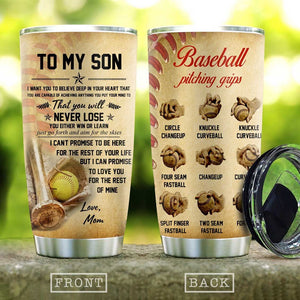 To My Son Baseball Pitching Grips Son Stainless Steel Skinny Tumbler Bulk, Double Wall Vacuum Slim Water Tumbler Cup With Lid, Reusable Metal Travel Coffee Mug 1621830078860.jpg