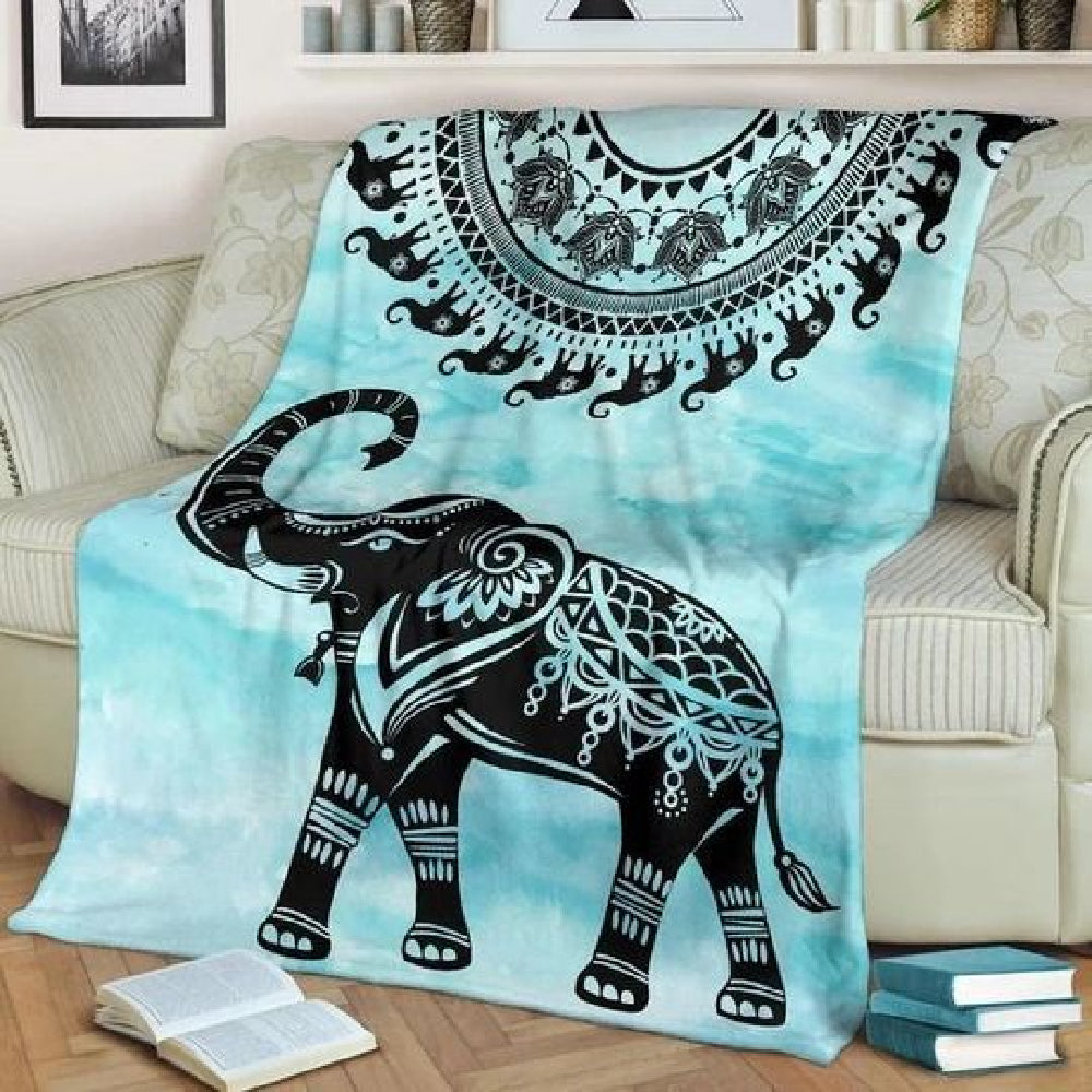 Animal Elephant Turquoise Mandala Fleece Blanket Home Decor Bedding Couch Sofa Soft And Comfy Cozy 1623903477685.jpg