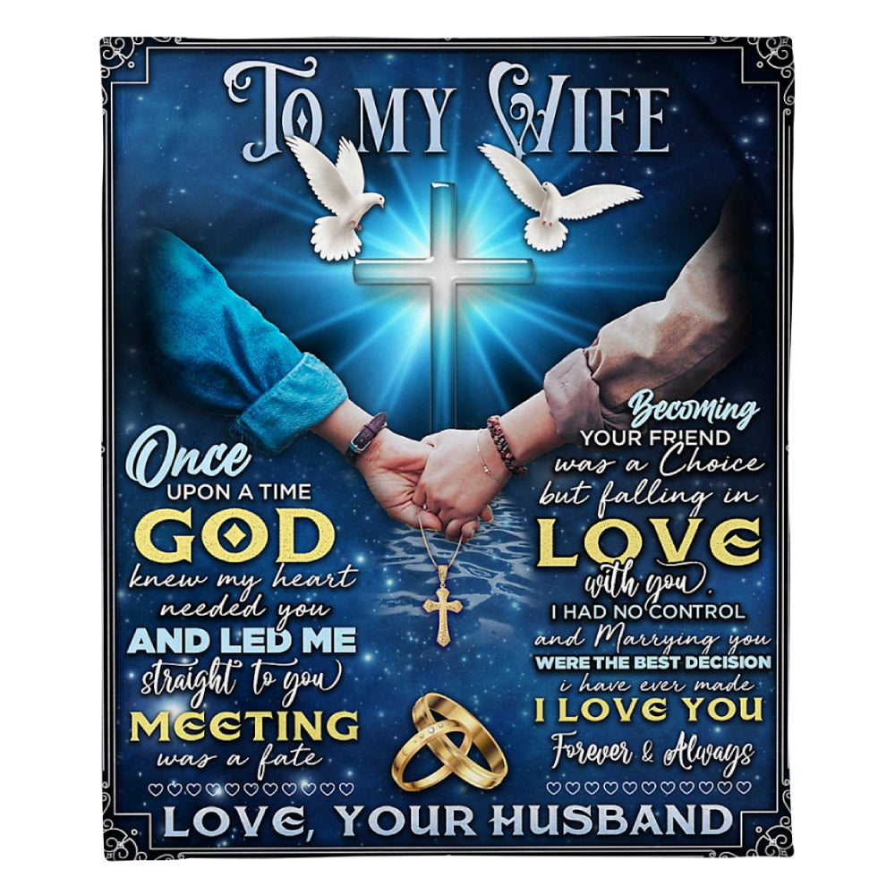 To My Wife Personalized Name Throw Blankets-great Anniversary Valentine Birthday Gifts For Wife-hand In Hand Blue Cross 1624509808115.jpg