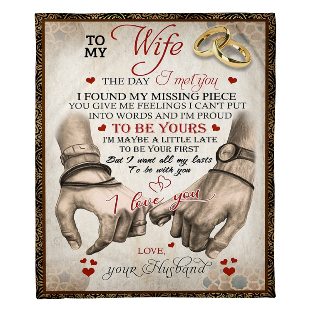 GIft For Wife Blanket, To My Wife I Love You Rings Hand In Hand Fleece Blanket 1624609862247.jpg