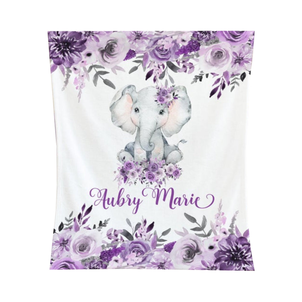 Personalized Baby Girl Blanket - Elephant Baby Blanket -baby Name Blanket -baby Shower Gift-personalized Baby Gift - Purple Floral Baby Blanket 1624952809433.jpg