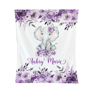 Personalized Baby Girl Blanket - Elephant Baby Blanket -baby Name Blanket -baby Shower Gift-personalized Baby Gift - Purple Floral Baby Blanket 1624952809433.jpg