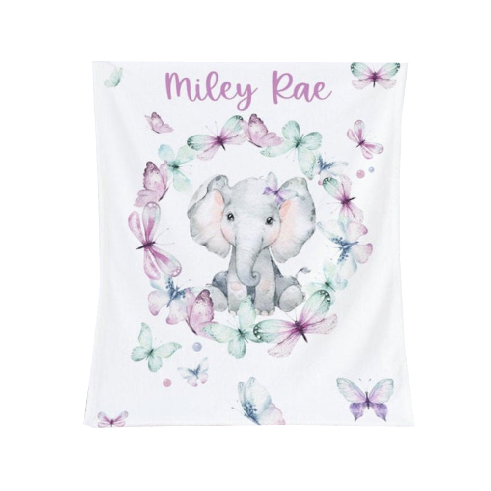 Personalized Baby Girl Blanket - Floral Blanket Girl - Elephant Baby Bedding -baby Shower Gift - Butterfly Baby Name Blanket- Custom Crib 1624952958137.jpg