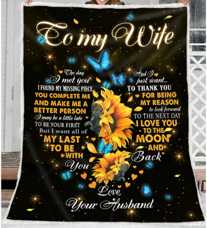 Gift For Wife Blanket, To My Wife The Day I Met You Sunflower & Butterfy From Husband 1625711099972.png