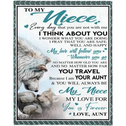 Gift For Niece Blanket, To My Niece Aunt Love You Forever Wolf White Blanket 1627869541245.jpg