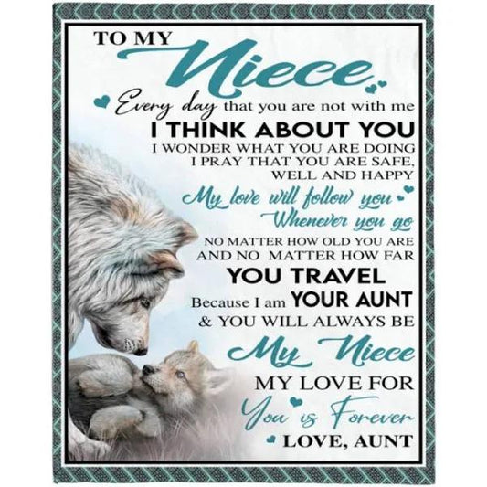 Gift For Niece Blanket, To My Niece Aunt Love You Forever Wolf White Blanket 1627869541245.jpg