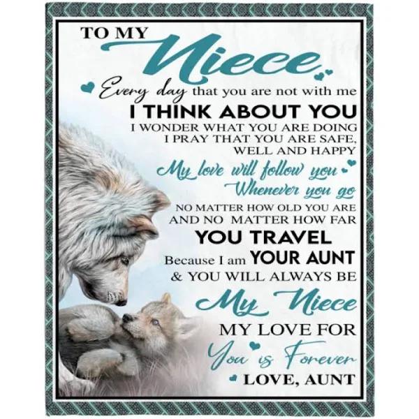 Gift For Niece Blanket, To My Niece Aunt Love You Forever Wolf White Blanket 1627869541245.jpg