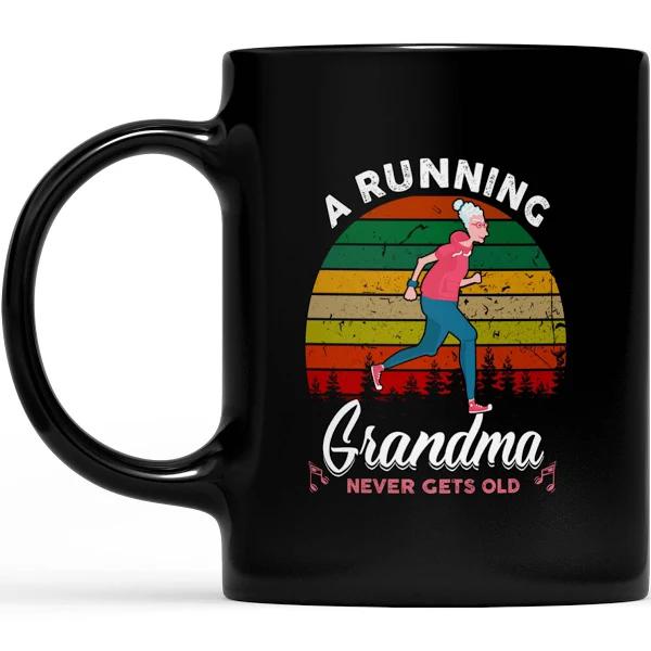 A Running Grandma - Black Mug Double Side Printed Ceramic Coffee Mug Tea Cups Latte 1628049295403.jpg