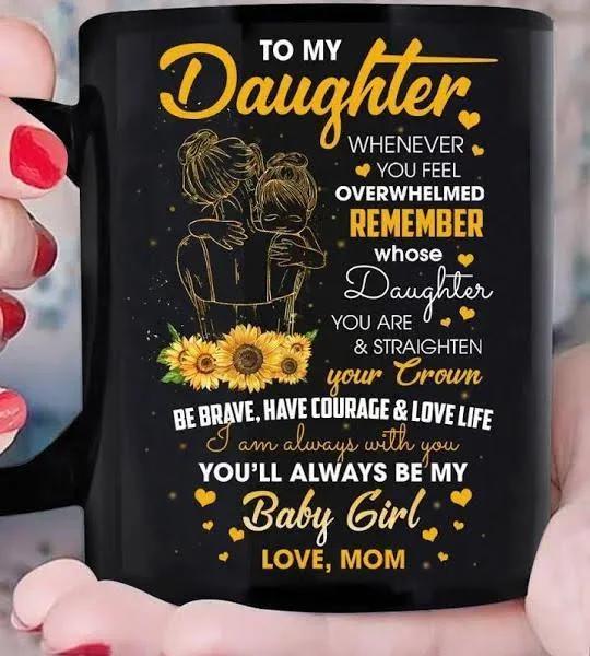 Mom To My Daughter Sunflower Black Mug Double Side Printed Ceramic Coffee Mug Tea Cups Latte 1628149585975.jpg